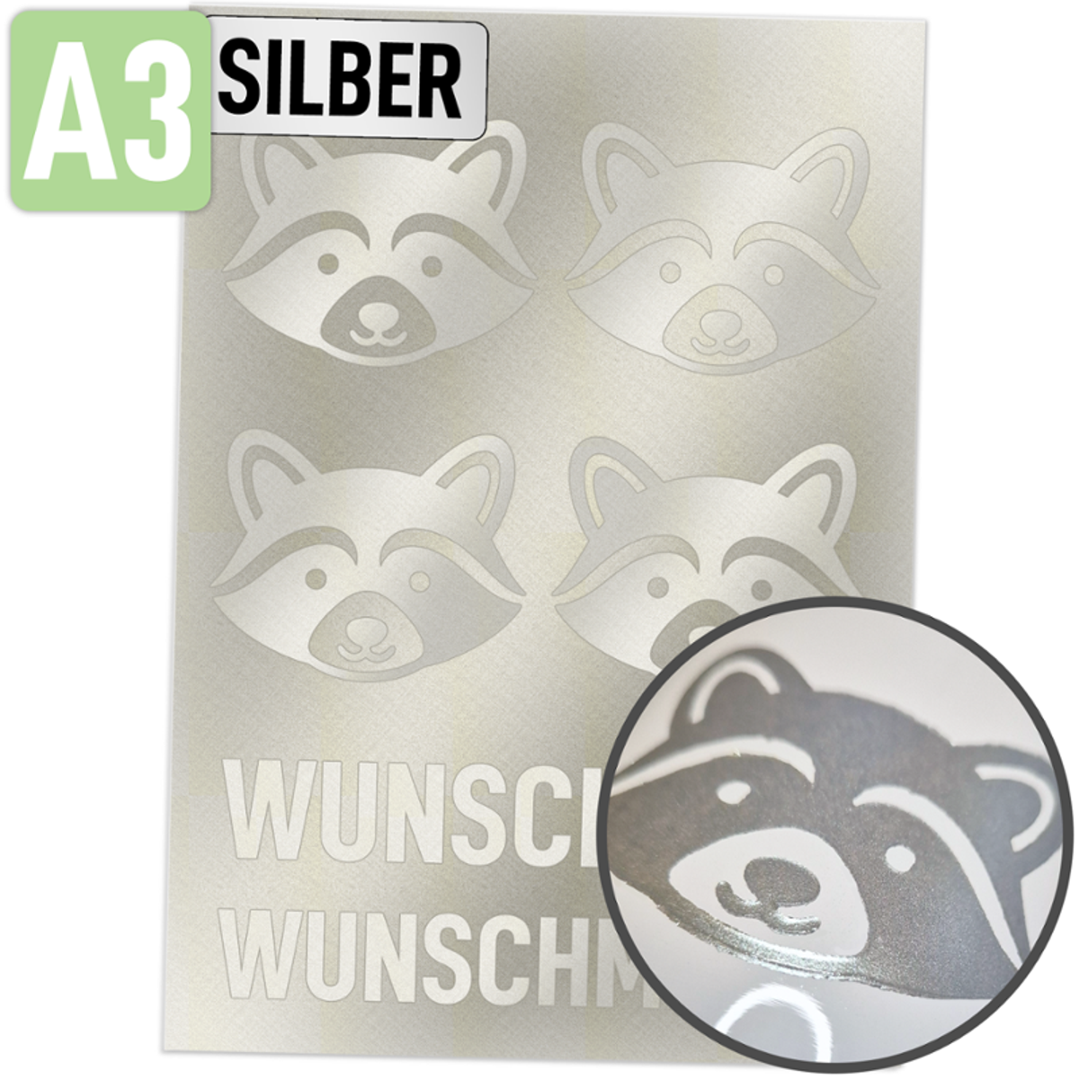 Rubons silber DIN A3, randlose Aufkleber zum Aufreiben