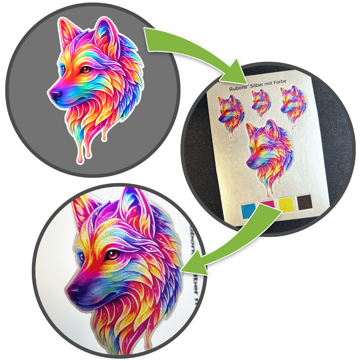 Rubons silber mit Farbe DIN A6, randlose Aufkleber zum Aufreiben