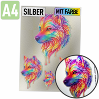 Rubons silber mit Farbe DIN A4, randlose Aufkleber zum Aufreiben