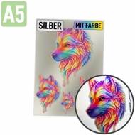 Rubons silber mit Farbe DIN A5, randlose Aufkleber zum Aufreiben